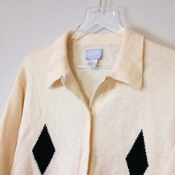 Vintage Y2K Esprit Wool Preppy Collared Button Front Cardigan Sweater Size S - Picture 2 of 9